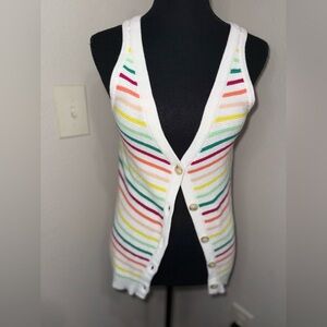 LOFT Rainbow Kidcore‎ Striped Knit Button Up Vest- Size Small